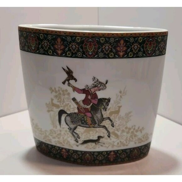 Vtg PT Tirschenreuth Bavaria Cavallo Oval Vase/Planter Man on Horse with Dog - Picture 1 of 14